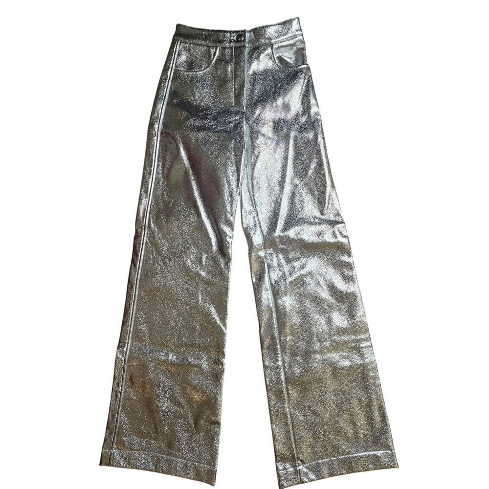 LAAGAM Studio 54 Metallic Vegan Leather Pants Wide Leg 24Wx32 Mod Retro‎ NWT